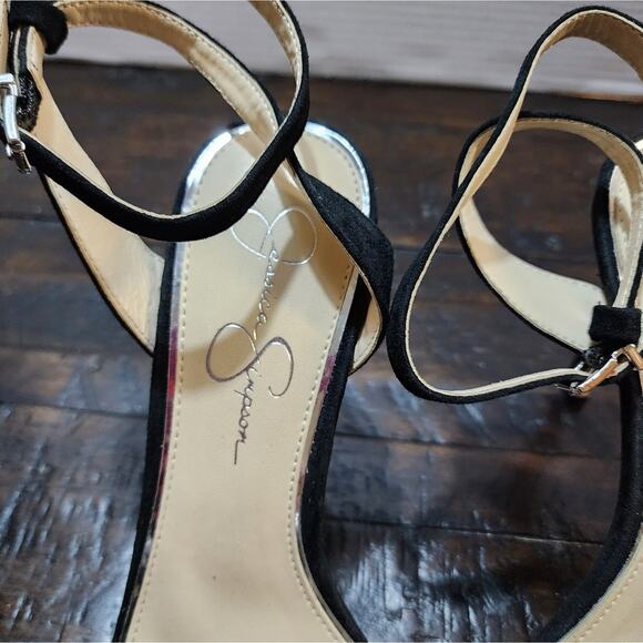 Jessica‎ Simpson silver ankle strap rosettes floral heels sandals size 9.5 - Picture 9 of 9